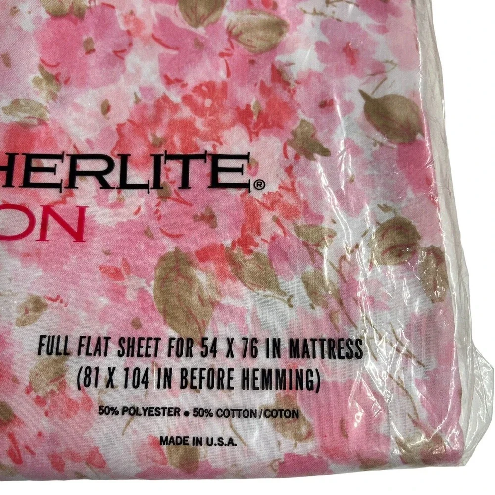 Vintage‎ Cannon Royal Family Full Flat Sheet Pink Floral Featherlite 54 x 76